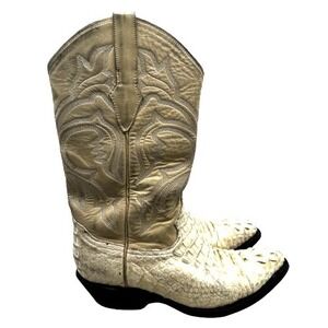 Max Leather Genuine White Bone Caiman Tail Cowboy Boots Men's 7.5 EE Exotic USA